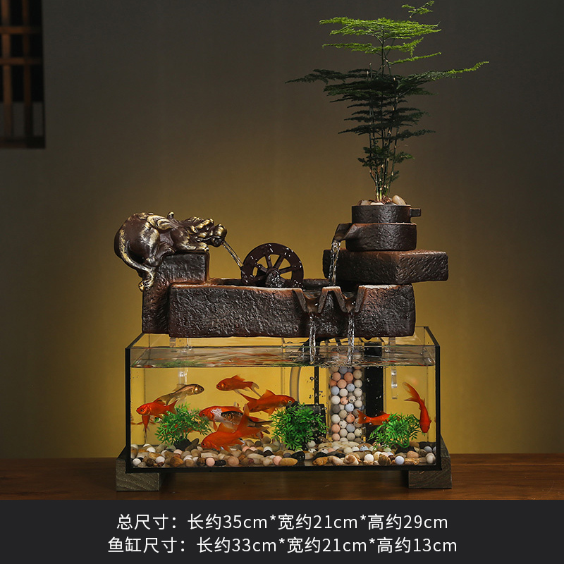 创意招财流水摆件室内客厅办公室装饰桌面循环水鱼缸开业乔迁礼品