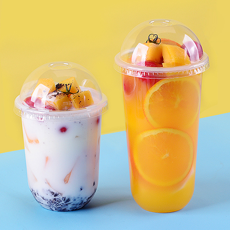 一次性创意透明塑料杯水果捞杯子360ml胖胖杯不带盖50只