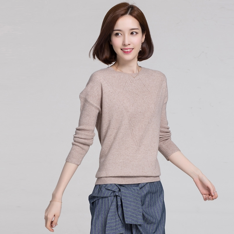 2017秋冬新款羊绒衫女装圆领修身纯色线条韩版加厚套头针织衫