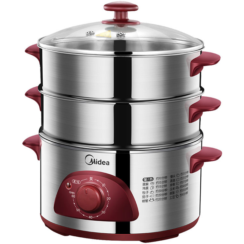 太空银美的电蒸锅家用大容量多功能蒸汽蒸菜神器三层不锈钢定时电蒸笼