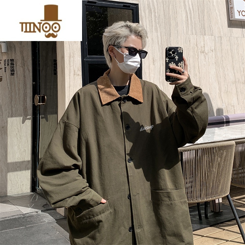 YANXU日系复古撞色翻领工装外套男秋季新款街头痞帅感长袖衬衣夹长高清大图