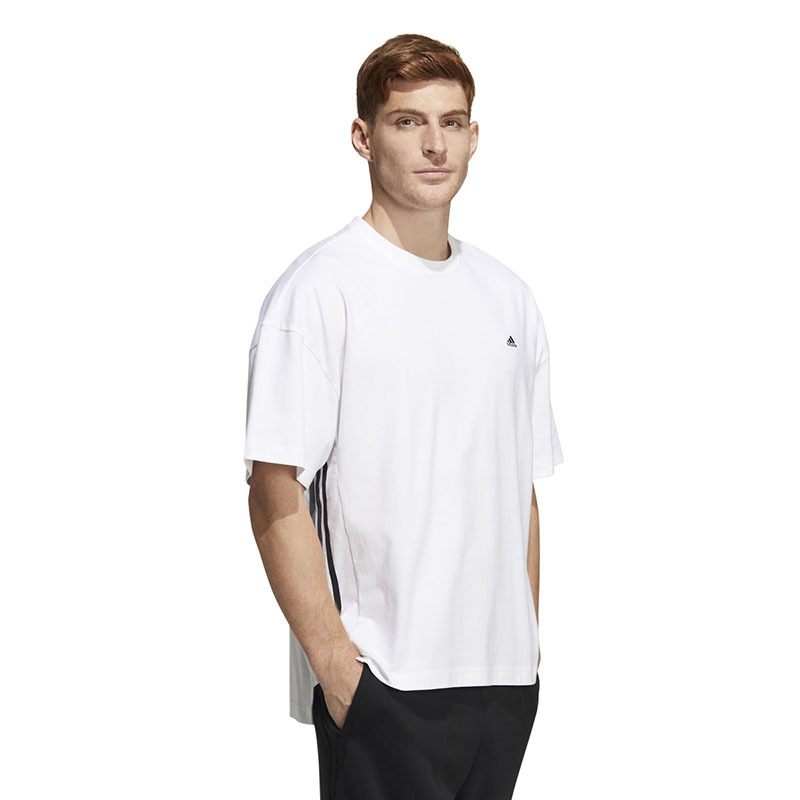 adidas M city Loose T 侧边撞色圆领套头短袖T恤 男款 白色 HC9972