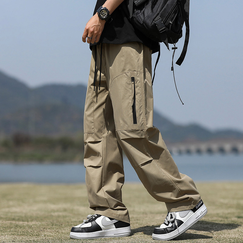 啄木鸟伞兵工装裤子男士夏季薄款潮流皱褶宽松休闲直筒阔腿长裤K