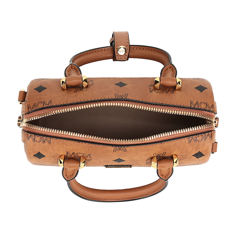 mcm女士涂层帆布配皮手提单肩斜挎包迷你波士顿包mwbaase03