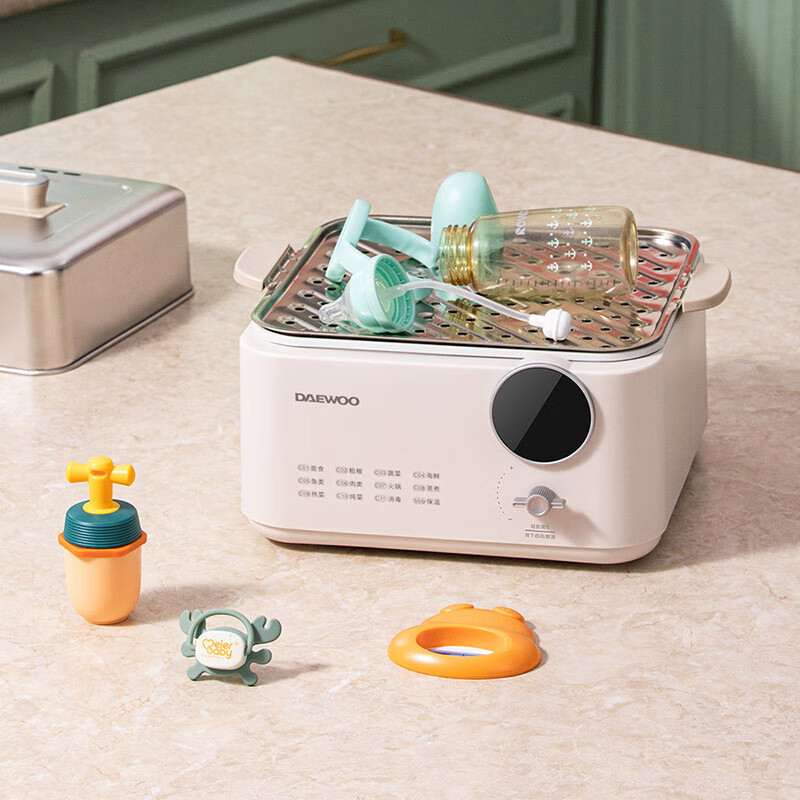 大宇(DAEWOO) 1350W不粘锅体12L容量 LED显示面板多功能电蒸锅 流苏白 DYZL-12L35高清大图