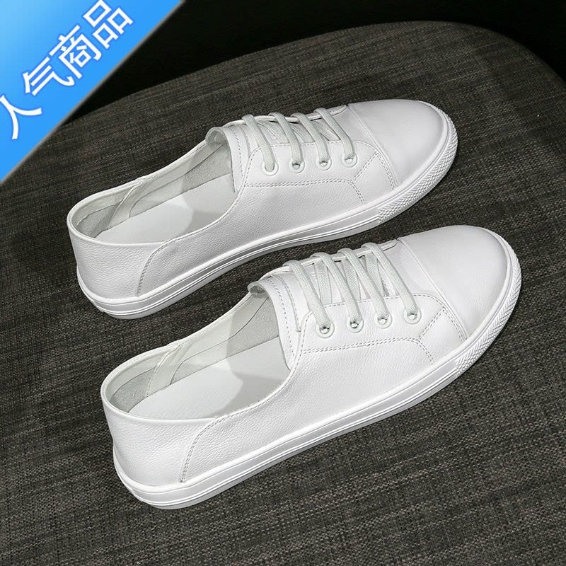 SUNTEK头层小白鞋女夏2023新款春秋平底休闲两穿单鞋一脚蹬板鞋图片