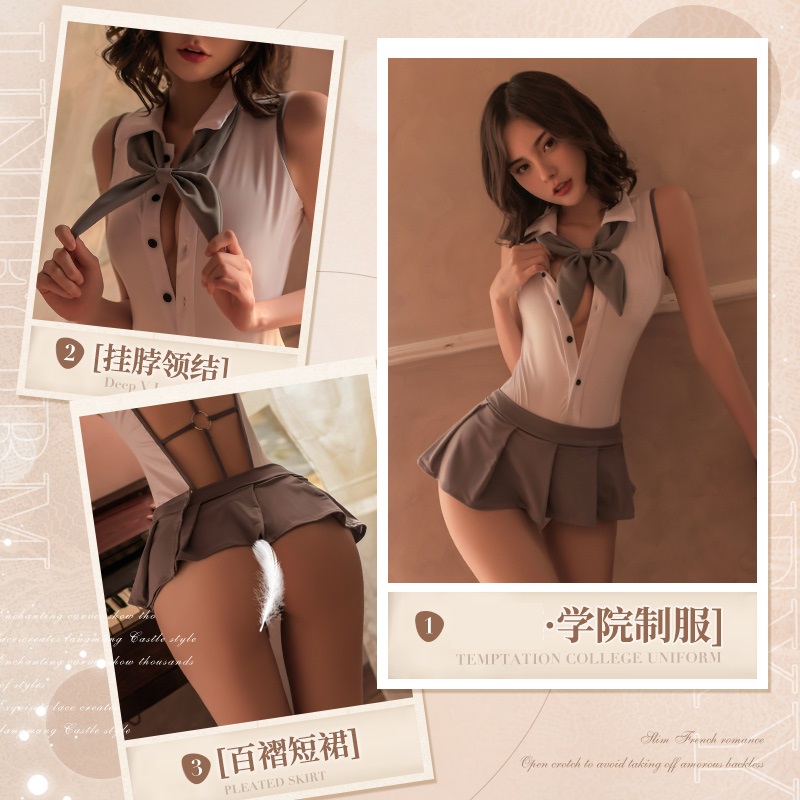 霏慕连体衣校园可爱制服性感情趣内衣学院风露背连体衣套装女式情趣睡衣短裙女士成人用品7963高清大图