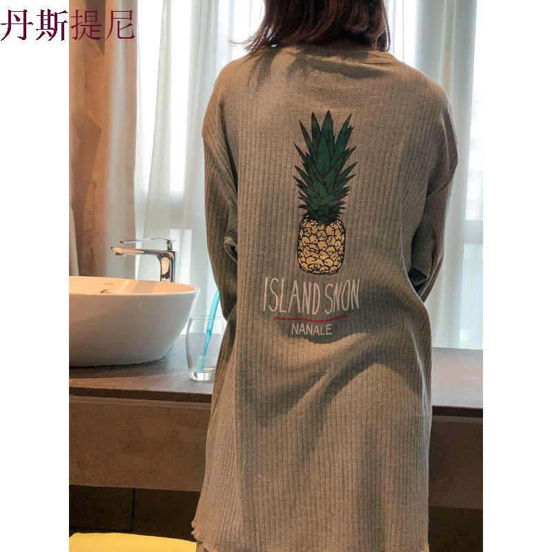 菠萝睡衣女秋纯棉长袖薄款可爱学生夏韩版宽松大码秋冬家居服套装