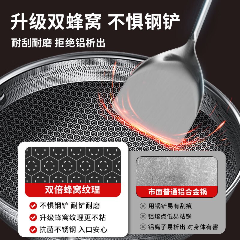 康巴赫第六代炒锅不粘锅不锈钢炒菜锅煎炒锅30cm电磁炉燃气灶通用高清大图
