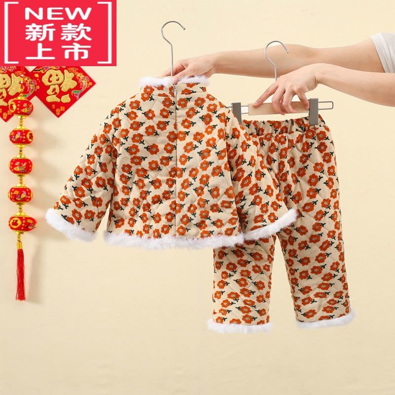 可莉允女童棉服套装新款宝宝加厚棉袄棉裤儿童秋冬装保暖女孩民族风唐装图片
