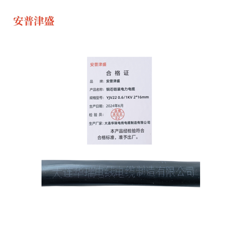 安普津盛 铜芯铠装电力电缆YJV22 0.6/1KV 2*16mm 米高清大图