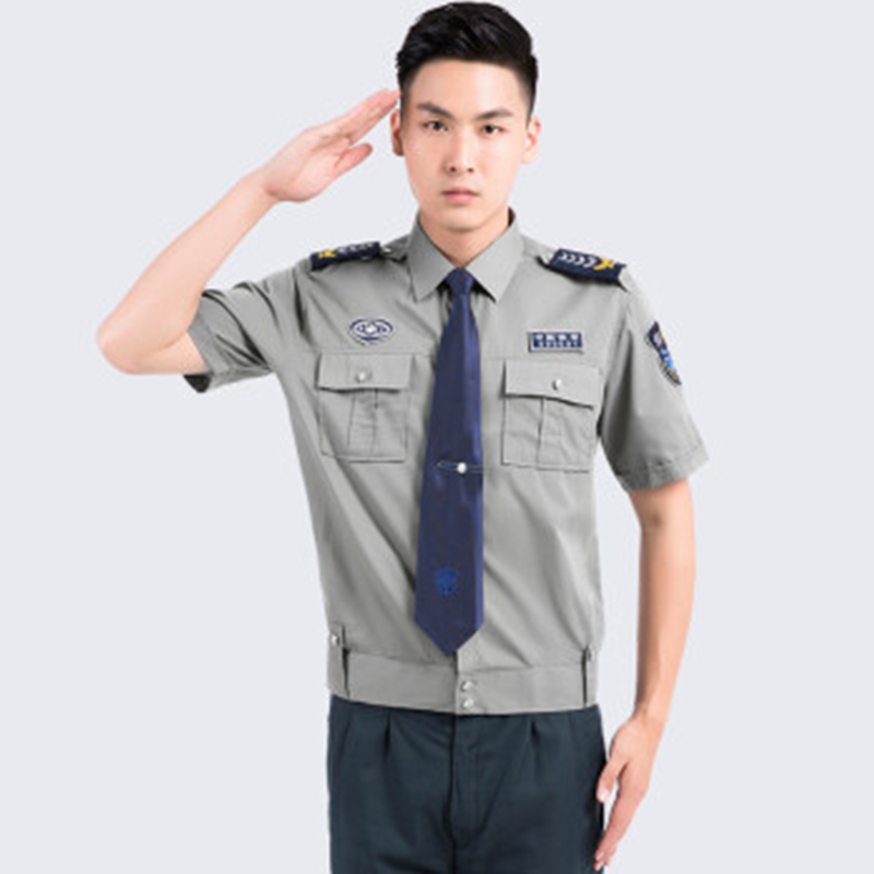 保安工作制服 衬衣夏装 物业小区上衣 保安制服衬衫 灰色短袖套装(含配件) 160