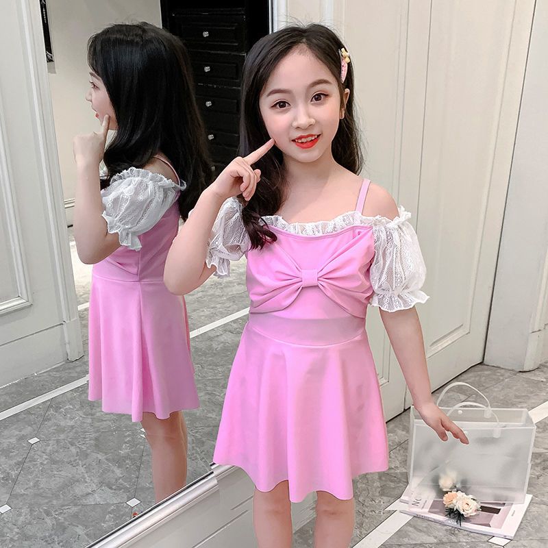 儿童泳衣女连体裙式泳装保守中大童可爱宝宝小学生游泳衣套装