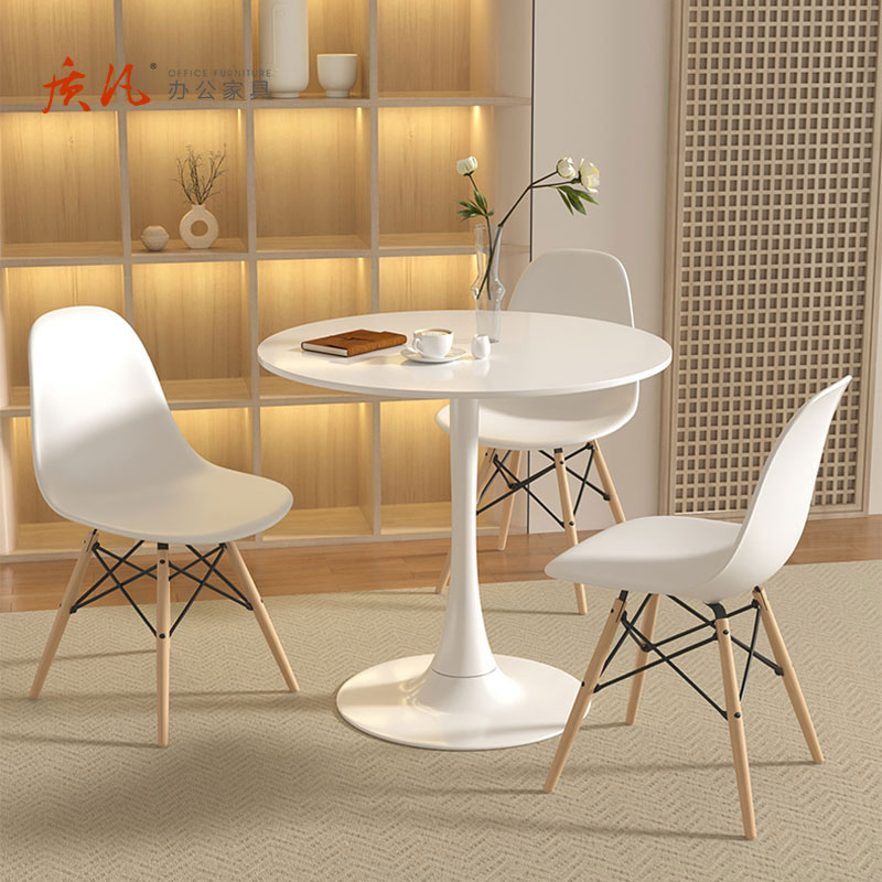 苏宁 质凡 简约小圆桌会议接待洽谈桌椅组合 一桌三椅组合