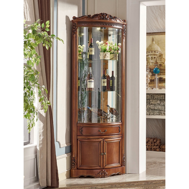 三角酒柜 墙角柜 欧式客厅转角酒柜弧形玻璃拐角柜实木酒柜餐厅