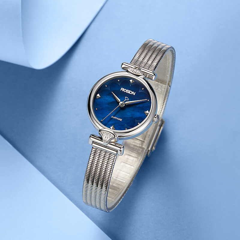劳士顿rosdn手表女时尚简约国产品牌石英钢带镶钻防水女表轻奢小众ins