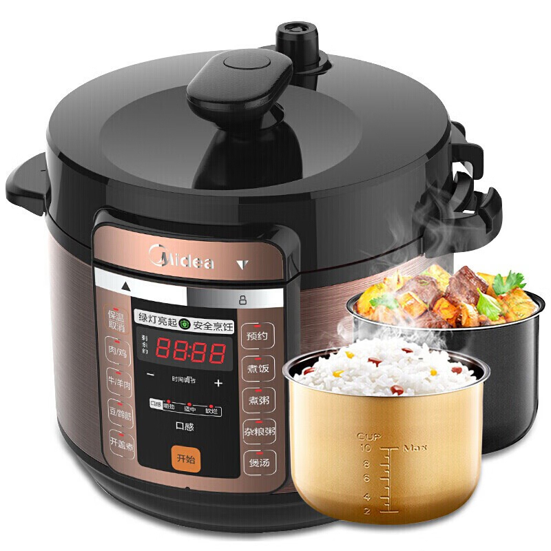 美的电压力锅6L智能预约大容量高压锅多功能高压双胆MY-CS6018P