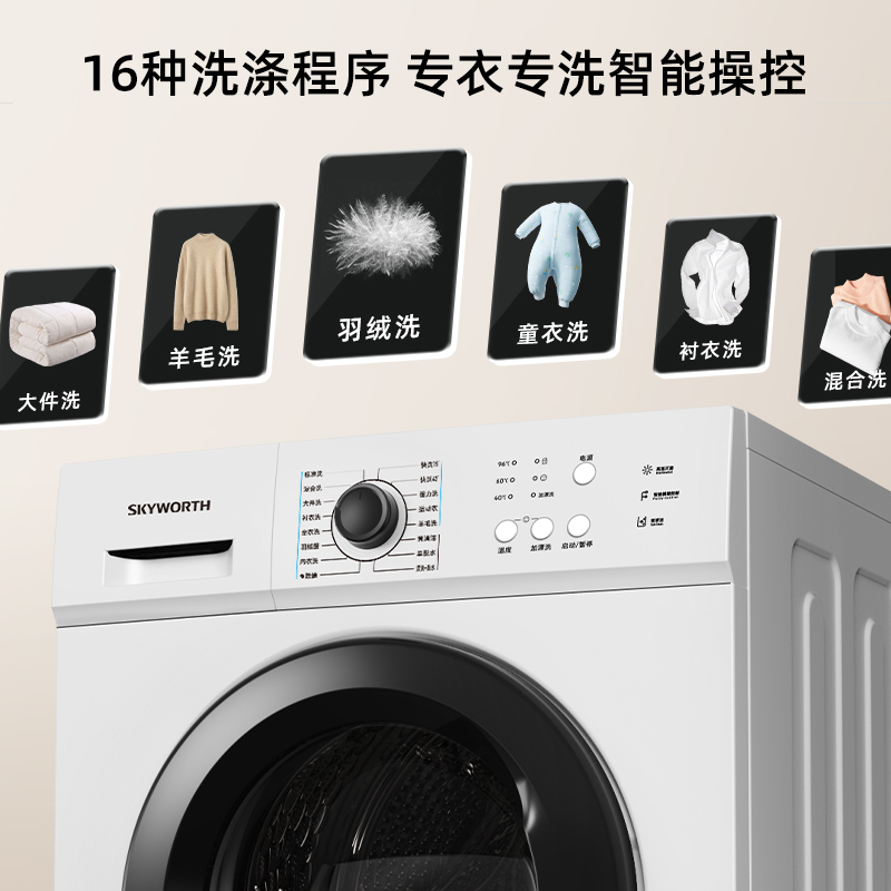 创维 6公斤滚筒全自动洗衣机 超薄型小户家用洗衣机滚筒 16种洗涤模式高温智能(白色)F60A高清大图