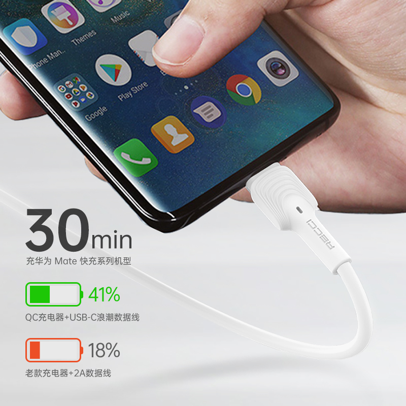 Recci锐思浪潮数据线1米线长RTC-N26M适用于小口Micro安卓手机充电线多口可选小米华为白色