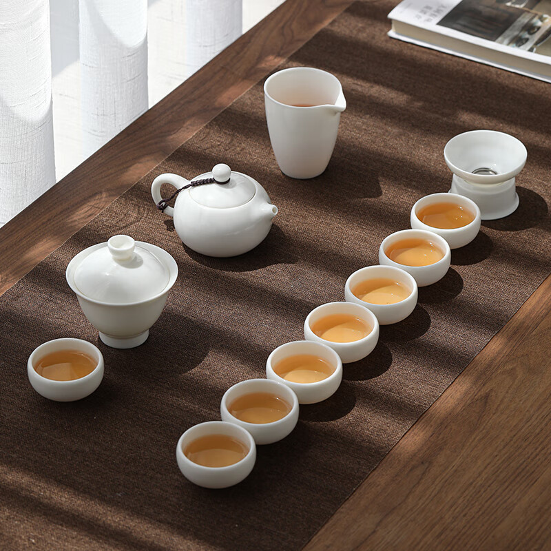 苏氏陶瓷(SUSHI CERAMICS) J0335 羊脂玉茶具组(茶杯茶壶盖碗茶漏组) 12件套 (单位:套)高清大图