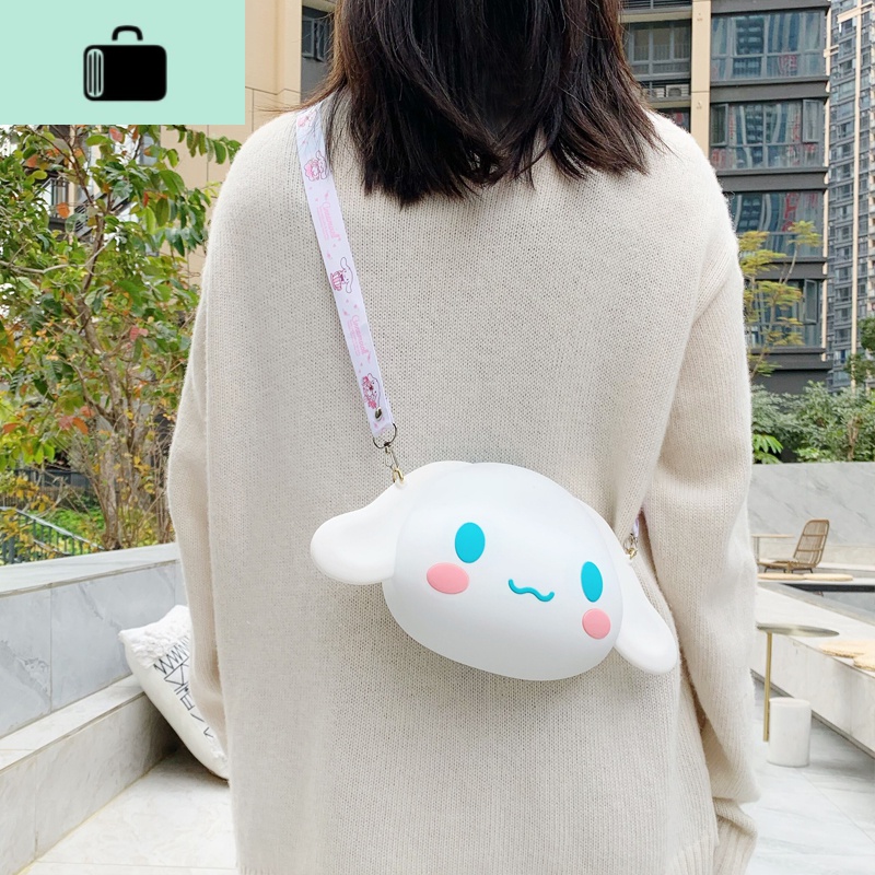 日韩粉色系女包新款休闲可爱卡通零钱包大容量少女儿童斜挎背包包NEWLAKE 天蓝色大号大耳狗+长绳