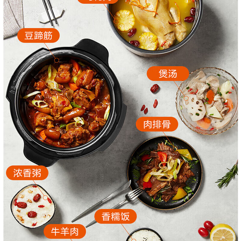 苏泊尔电压力锅精控火候美味烹饪家用全自动智能预约压力锅1-3-8人电饭煲煲汤易清洁 SY-60YC16 6L高清大图