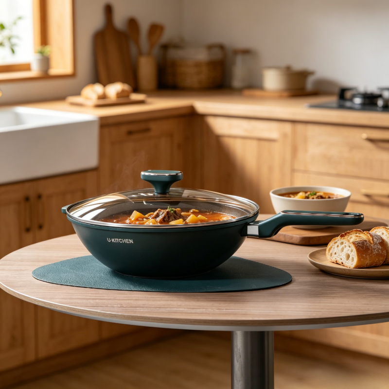 U-KITCHEN不粘锅家用炒锅不跑油炒菜锅无涂层燃气电磁炉通用32cm XST-3212高清大图
