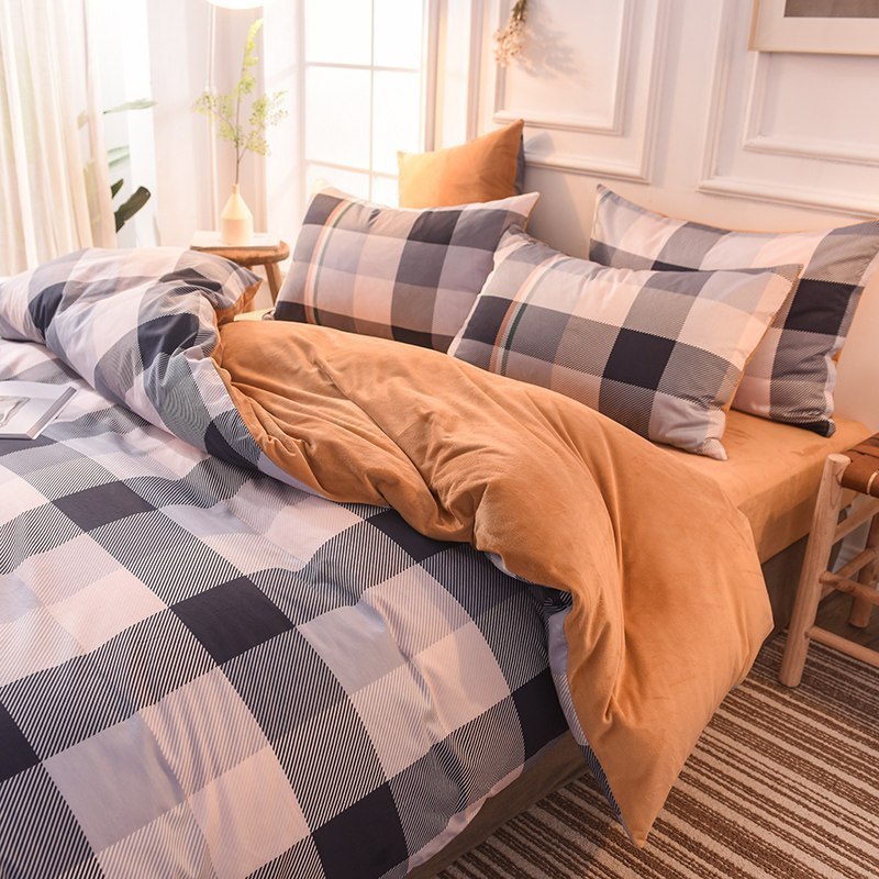 美帮汇床上四件套全棉冬季加绒加厚保暖水晶绒毛绒床单床上用品绒毛毛的 赫本 1.8米床笠款四件套/被套2.0*2.3米