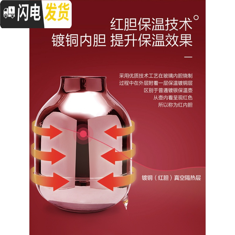 三维工匠保温水壶 北欧式风家用1500大容量玻璃红内胆家居暖热水瓶 粉色保温杯