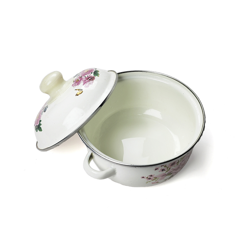 妙简乐 双耳搪瓷带盖汤锅 22cm 个高清大图