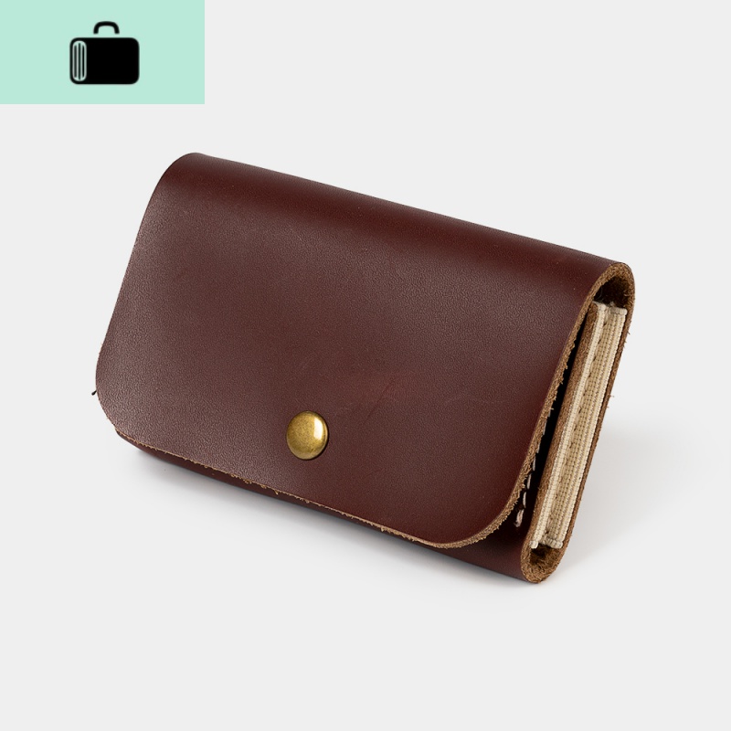 没有名字手作商务名片夹男式简约大容量牛皮卡片收纳盒女式零钱夹NEWLAKE 酒红色