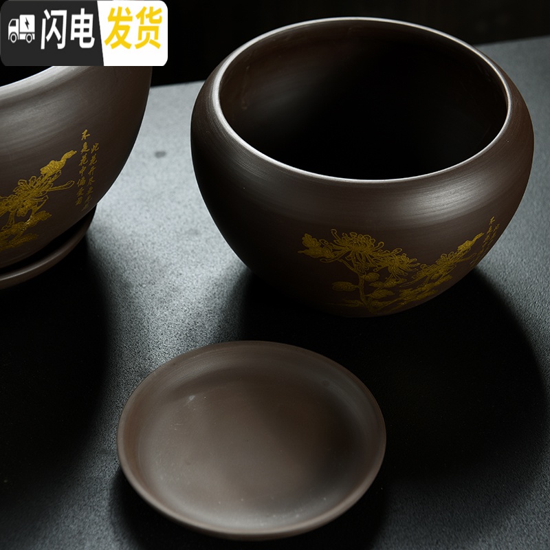 三维工匠紫砂花盆陶瓷大号特大带托盘绿萝盆景家用兰花多肉小花盆 DS紫砂苹果-天道酬勤单个 中等花盆容器高清大图