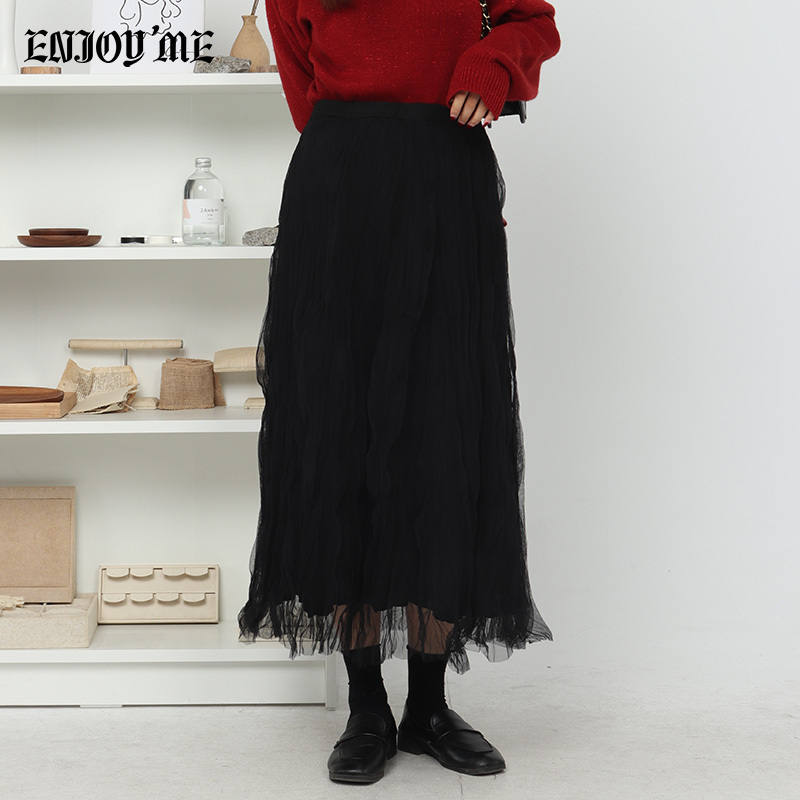 ENJOY’ME女装2019冬季新品飘逸灵动褶皱两面穿网纱半身裙