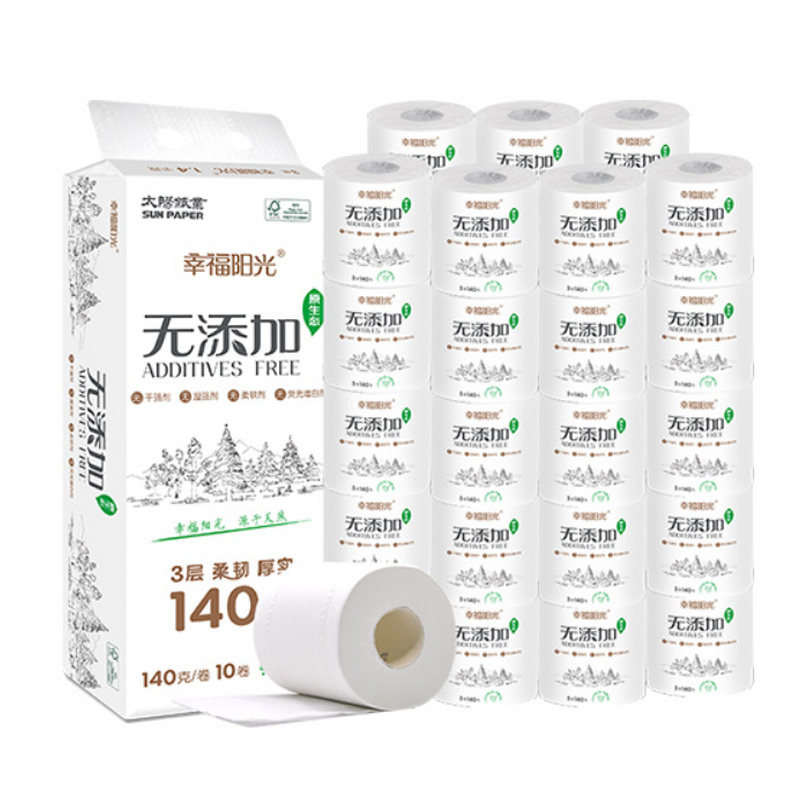 幸福阳光 卷纸 原生态无添加 有芯卷纸巾 3层*140克*10卷/提 整箱10提