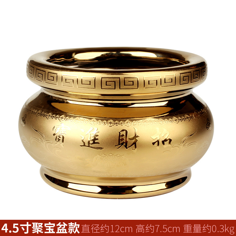 金色陶瓷香炉摆件线香炉供奉财神爷观音菩萨佛像家用室内 三维工匠 4.5寸聚宝盆款高清大图