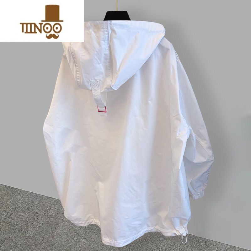 YANXU300斤特大码简约连帽冲锋衣200斤外套男女秋新款宽松工装拼接风款高清大图