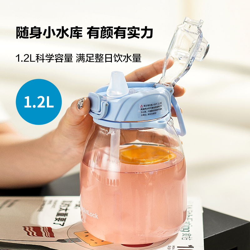 乐扣乐扣大肚杯塑料Tritan大容量水杯吸管高颜值水壶儿童学生女