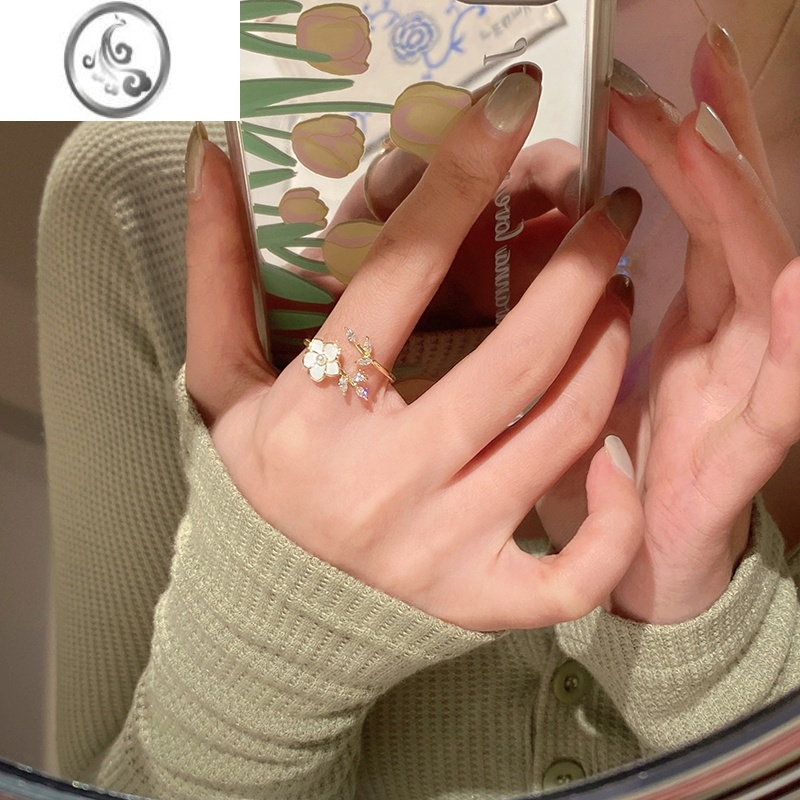 JiMi气质山茶花戒指女ins潮小众设计高级感珍珠开口可调节食指戒指环