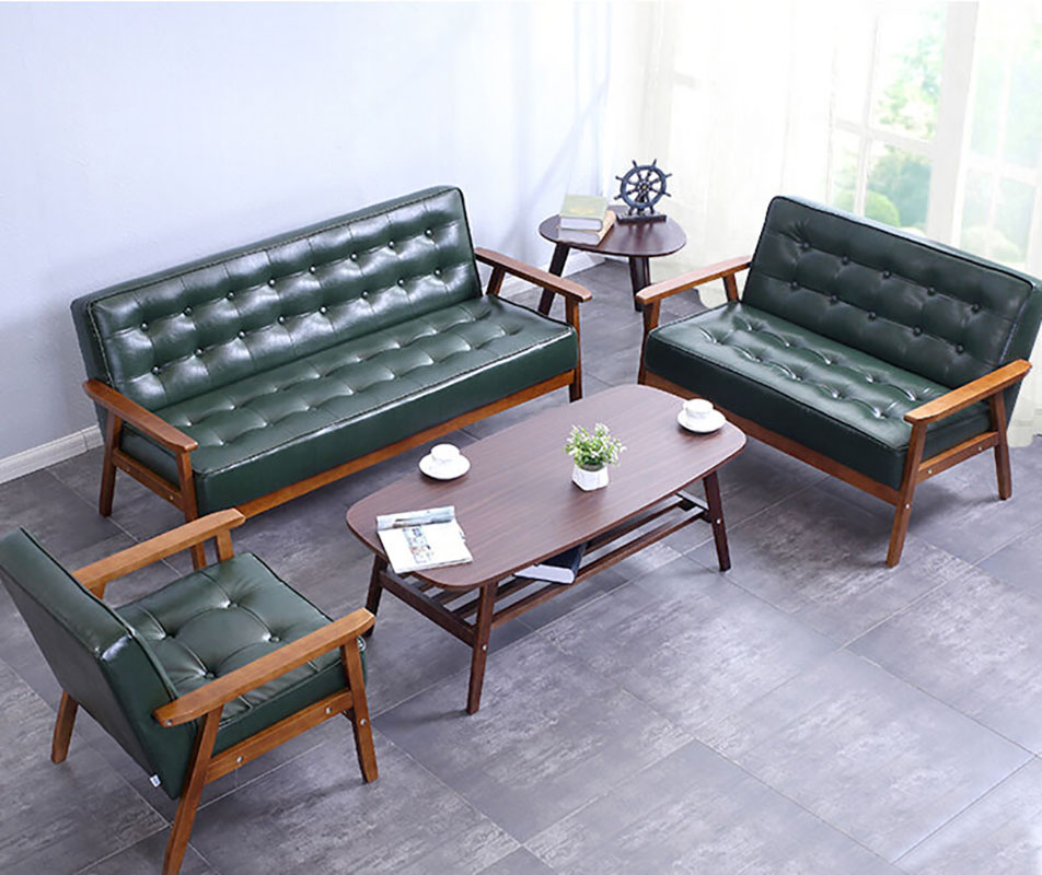 三金鑫 办公沙发组合套装商务简约现代小型实木接待洽谈会客皮艺沙发高清大图