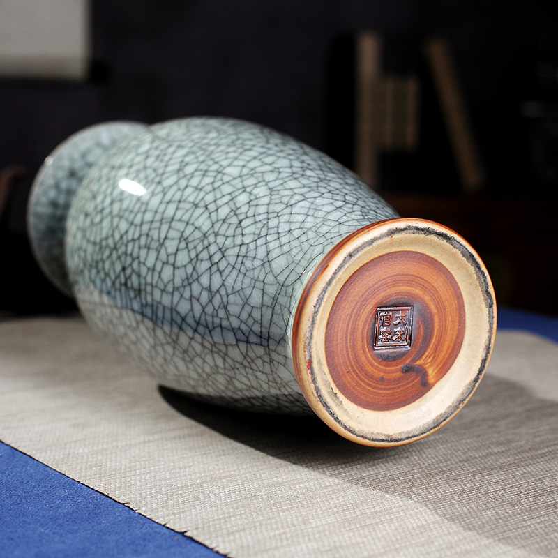 钧瓷景德镇陶瓷器花瓶摆件裂纹釉客厅插花干花装饰工艺品创意花插 三维工匠 黑色裂纹釉观音瓶-大号高清大图