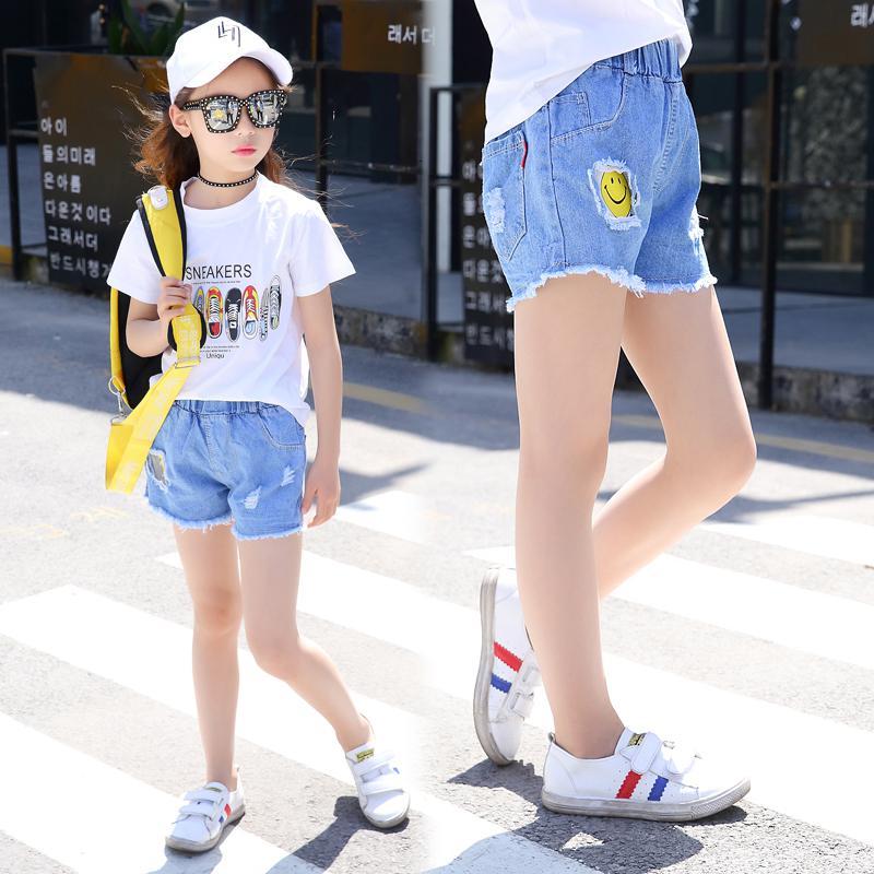 女童牛仔短裤夏装洋气笑脸短裤童装韩版流苏破洞短裤中大童裤子潮