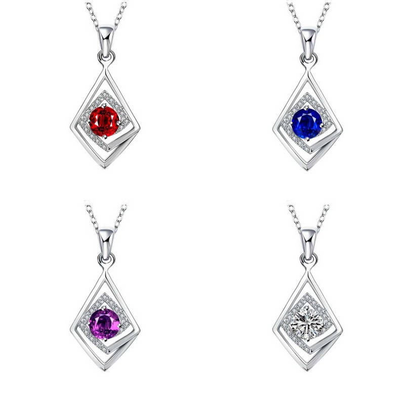 N033Women Silver Necklace 日韩几何简约锁骨项链女银饰坠首饰送女朋友七夕情人节礼物