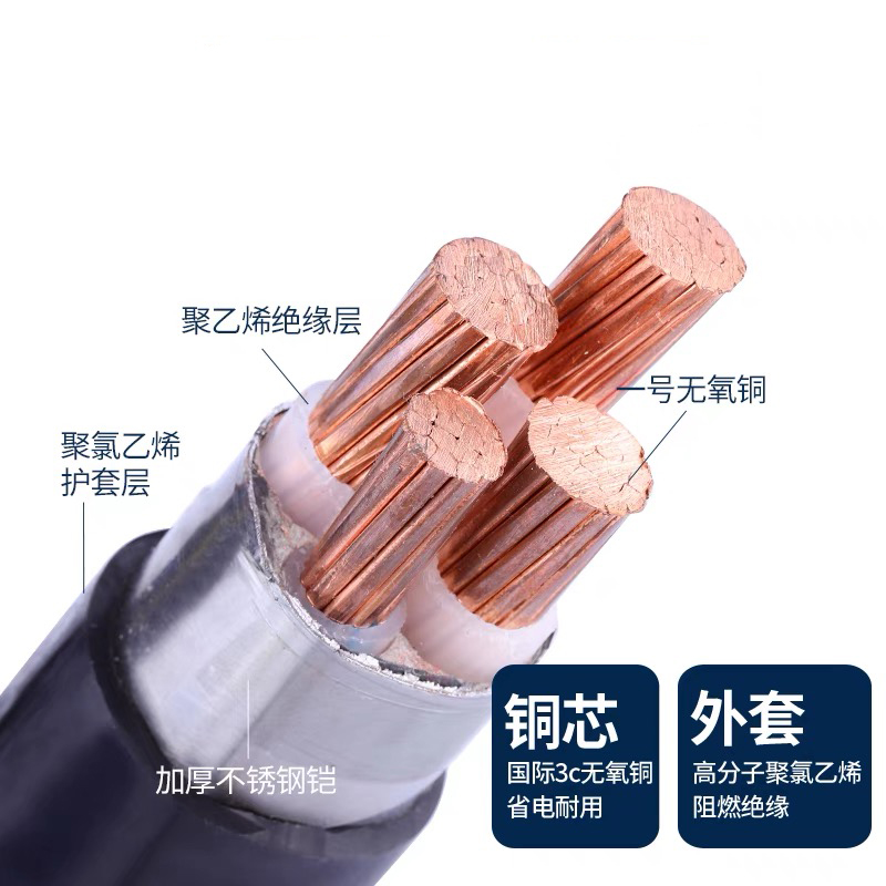 伯特利铠装铜芯电缆 ZC-YJV22-5*6mm²/米高清大图