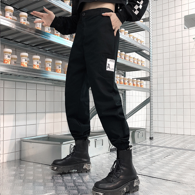 唯逸衣品2020新款工装裤女显瘦高腰黑色裤子宽松bf直筒运动束脚百搭休闲裤