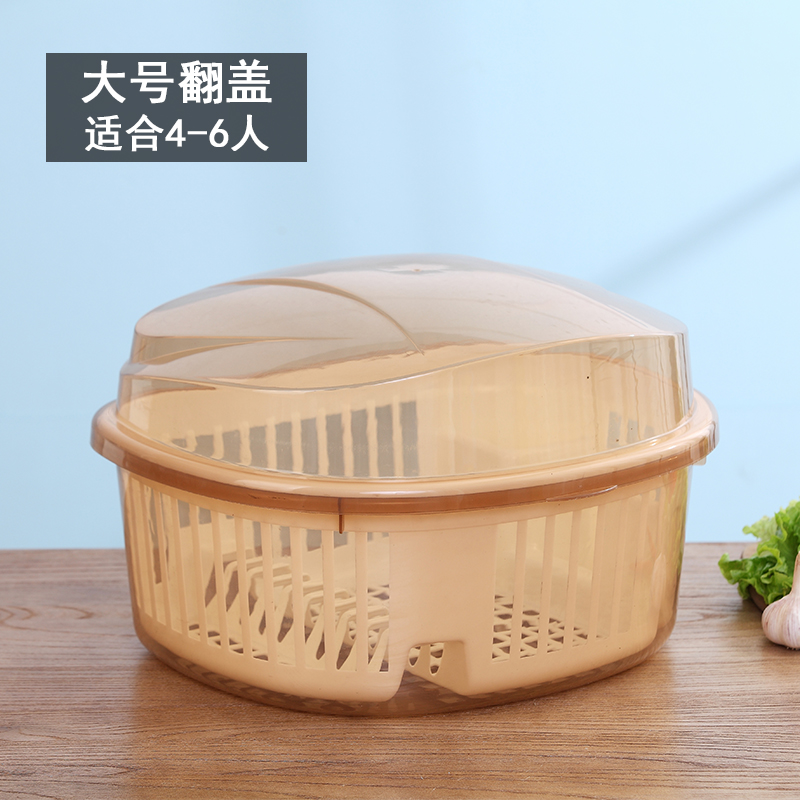厨房家用带盖碗盆碗碟置物架塑料碗柜装碗筷收纳盒放碗箱沥水碗架 大号黄色透明底