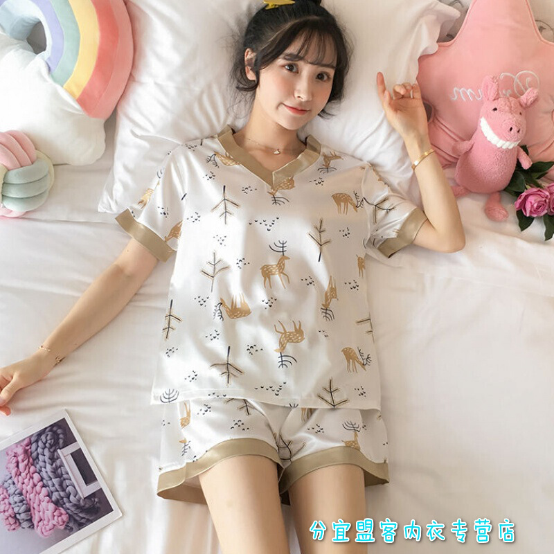 波迷娜(BOMINA)夏天睡衣女睡衣女夏季短袖薄款可爱女士服冰丝两件套装韩版学生宽松
