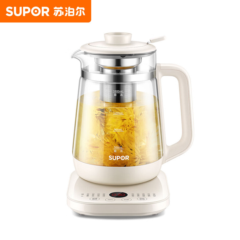 苏泊尔(SUPOR)养生壶煮茶器煮茶壶1.8L容量 保温花茶壶烧水壶玻璃面板带滤网 带炖盅 SW-18YQ39