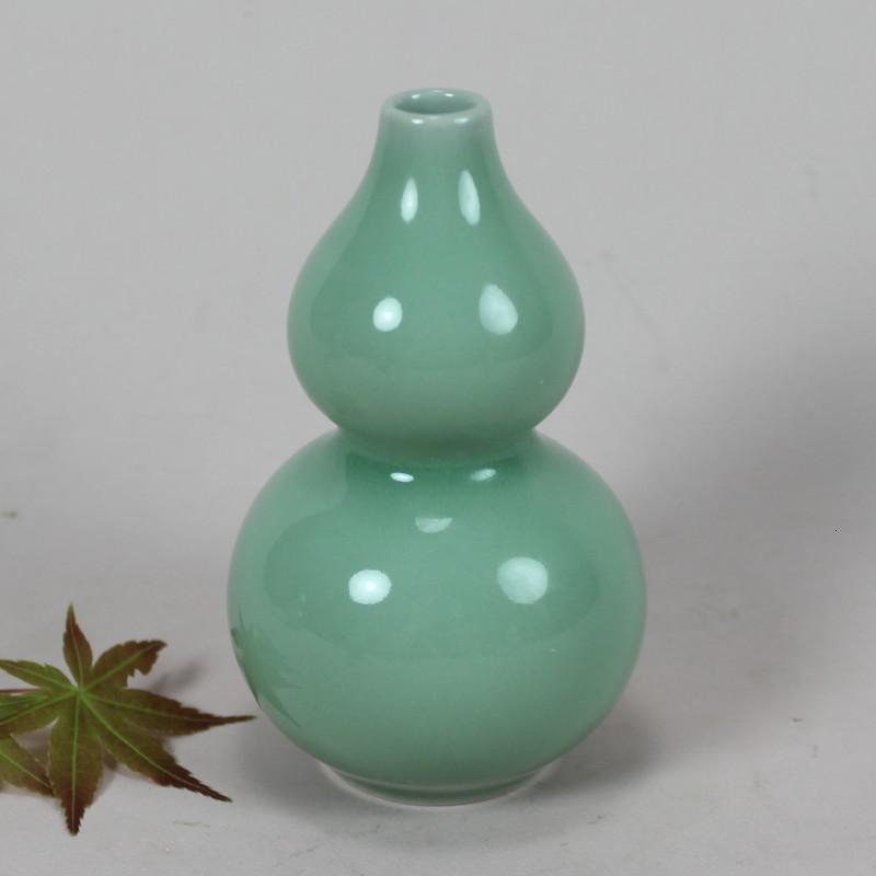 龙泉青瓷摆件客厅陶瓷插花迷你小花瓶水培陶瓷葫芦瓶茶道装饰瓶 三维工匠 弟窑粉青高清大图
