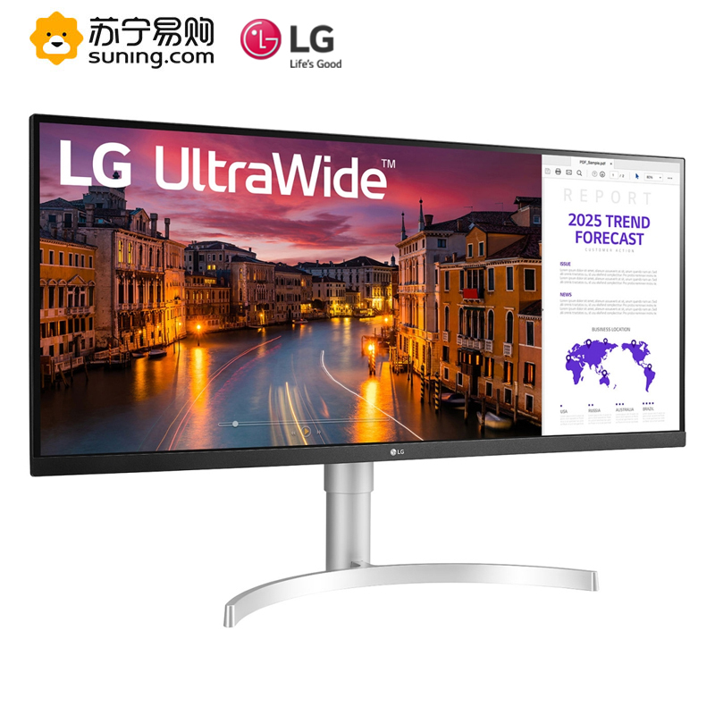 LG 34WN650 34英寸21:9超宽IPS屏 HDR400 sRGB99% 三边微边框 FreeSync 升降底座 内置音箱 低闪屏电脑液晶显示器