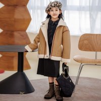 举翼王子皮草外套2024冬季新款男女童宝宝皮毛一体机车服羊毛大衣加厚 150建议身高140—150cm 卡其色
